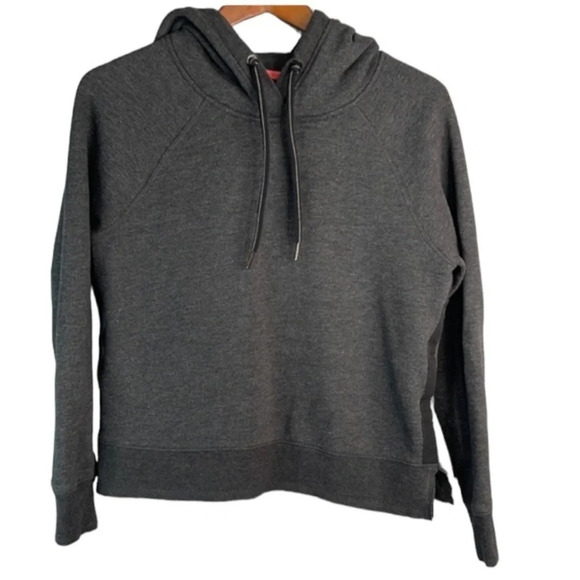 CALVIN KLEIN Performance Logo Crop Hoodie Sweatshirt Charcoal Grey Graphic M - Picture 2 of 10